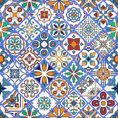 Fotobehang Marokkaanse tegels patronen Patchwork patroon met ruitvormige ornamenten  © iulilel