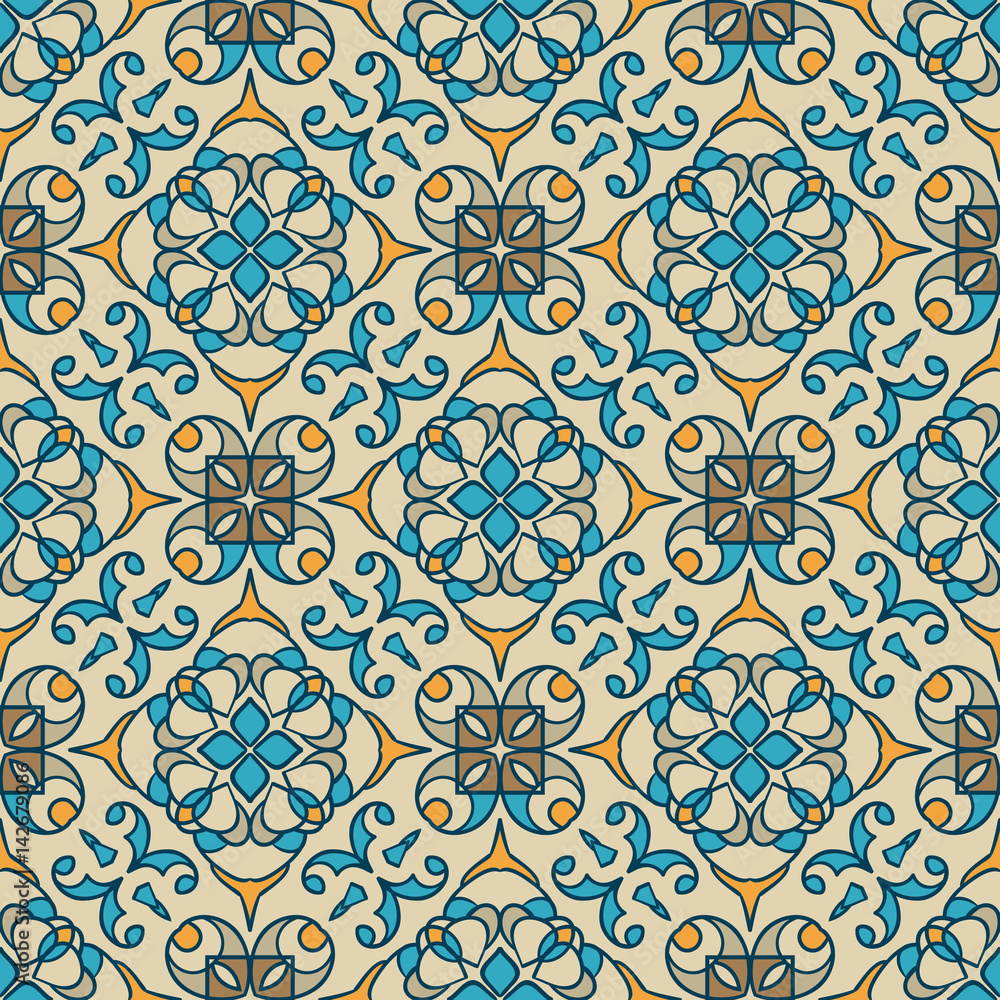 Vector seamless texture. Beautiful colored pattern for design and fashion with decorative elements