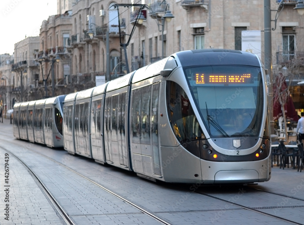 Fototapeta premium Light rail tram in Jerusalem, Jaffa street, Israel