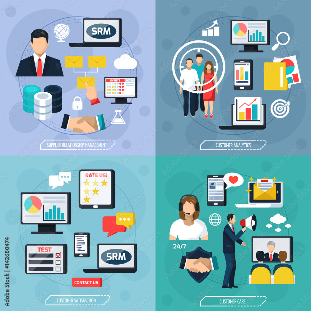 CRM Flat Design Concept CRM Flat Design Concept