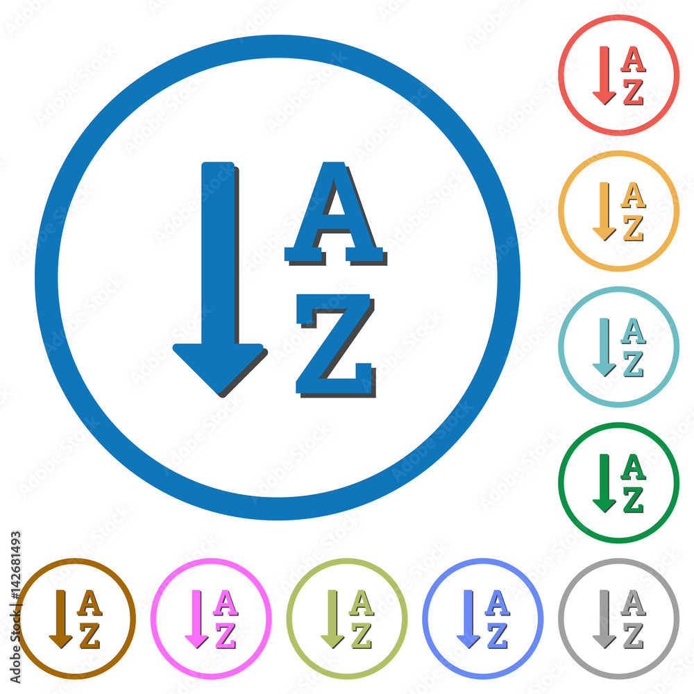 Alphabetically ascending ordered list icons with shadows and outlines Alphabetically ascending ordered list icons with shadows and outlines