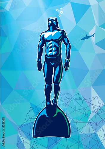 
Free-diver under water with monofin. Illustration in the sport logo style.
