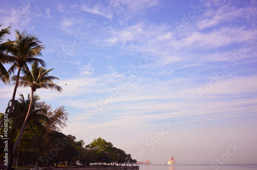 Morning sky at sea with palm tree