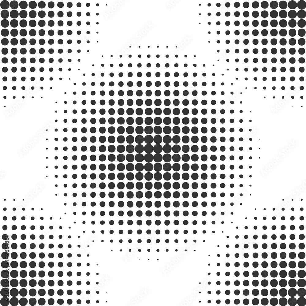 Abstract dotted background. Halftone effect. Vector texture. Modern background. Monochrome geometrical pattern. Circles of points. Black dots on white background.