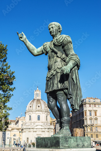Bronze statue of the Roman emperor Trajan in Rome, Italy