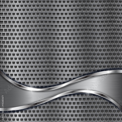Metal perforated background with brushed stainless steel wave