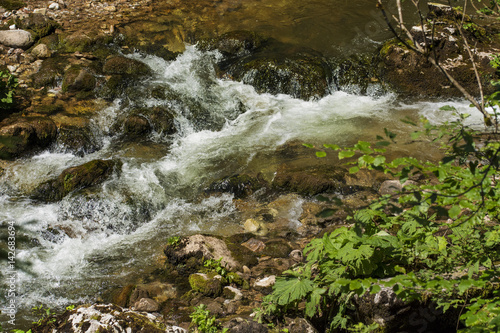 Waterfall on mountain river in Carpathian Mountains   Romania