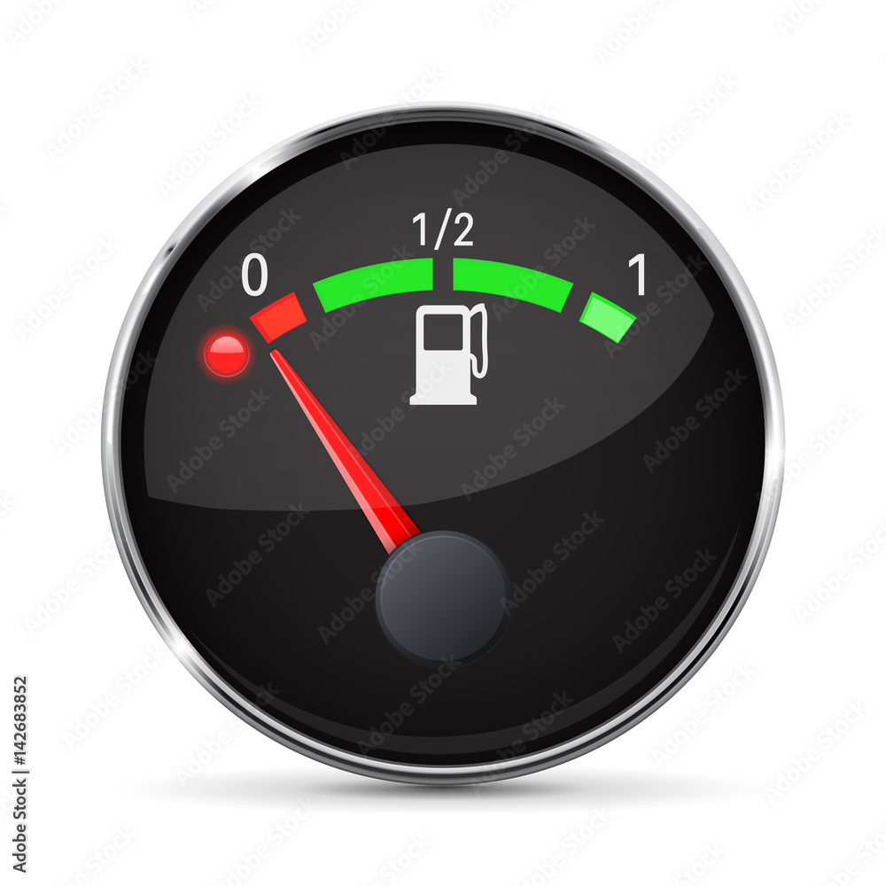 Black fuel gauge with chrome frame. Empty tank Black fuel gauge with chrome frame. Empty tank