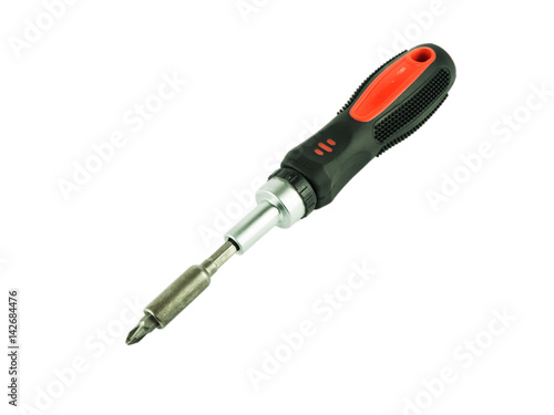 Screwdriver kit with bits over white isolated background