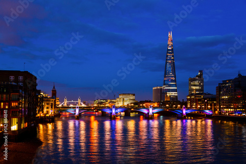London cityscape with Southwark Bridge and The Shard skyscraper