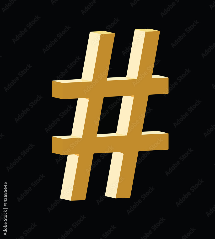 Obraz premium 3d hashtag golden symbol vector on black background
