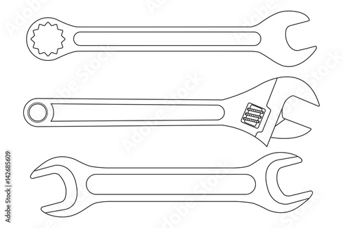 Set of wrenches. White outline icons