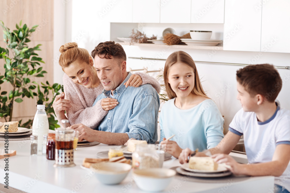 Friendly family having dinner