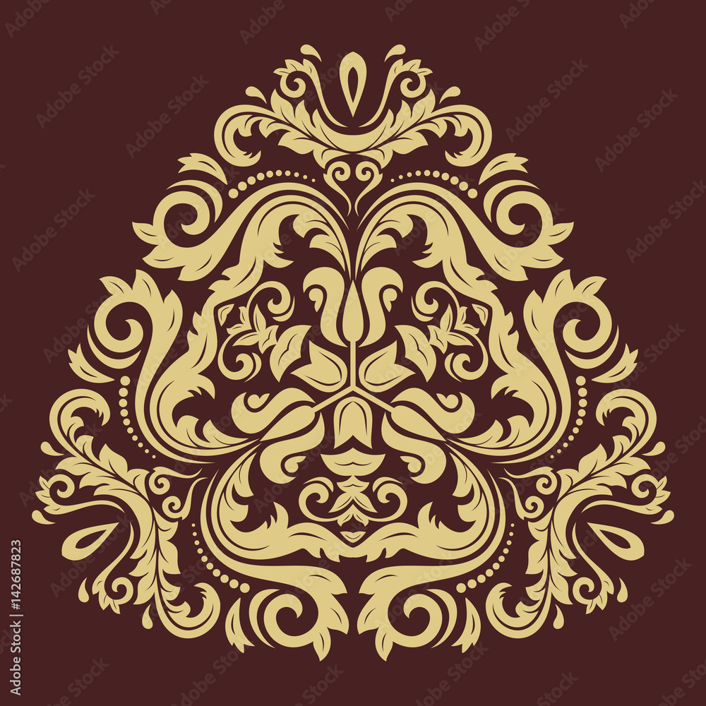 Oriental vector triangular golden pattern with arabesques and floral elements. Traditional classic ornament. Vintage pattern with arabesques