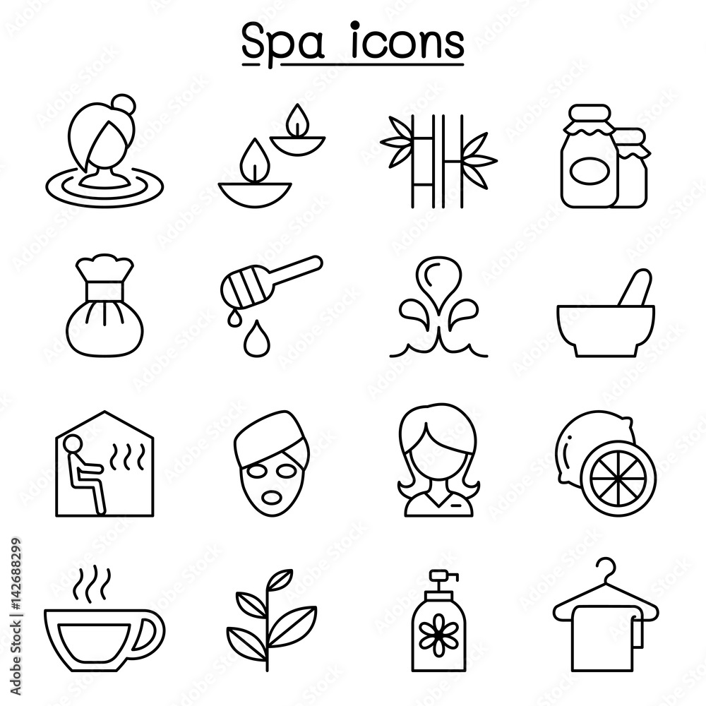 Spa & Alternative therapy icon set in thin line style Stock Vector