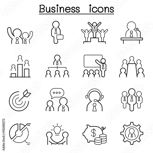 Business icon set in thin line style