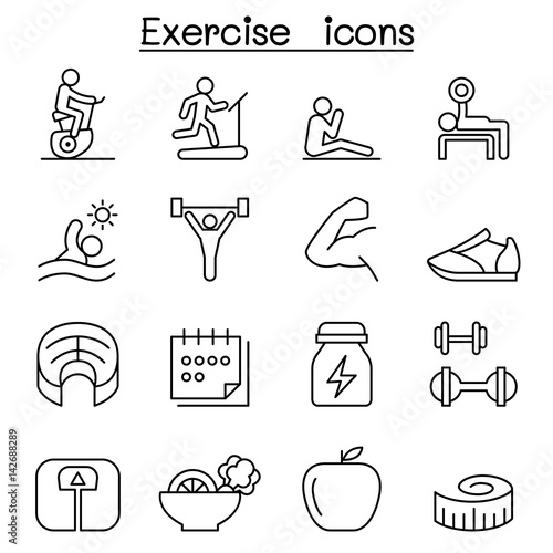 Exercise icon set in thin line style photo