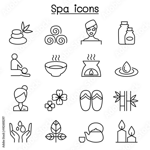 Spa icon set in thin line style