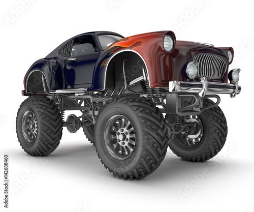 Monster truck. Big foot. 3d image isolated on white