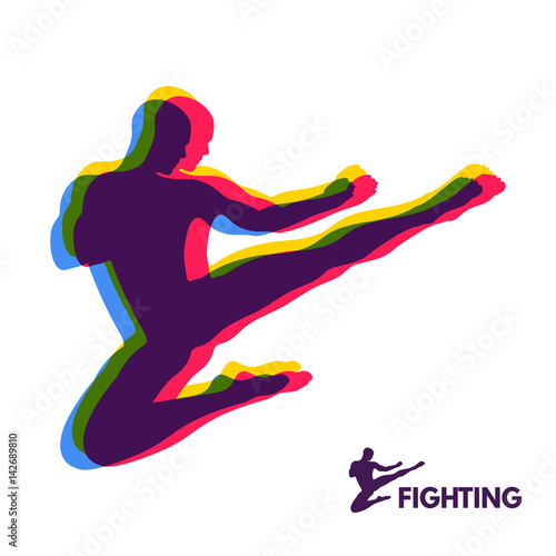 Karate Jump Kick. Fighter. Human Body. Sport Symbol. Design Element. Martial Arts.