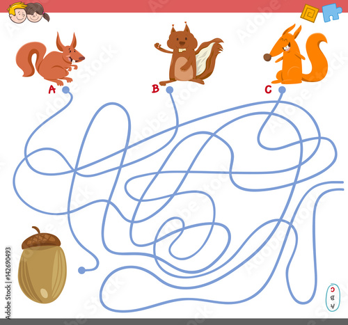 maze game with squirrel characters