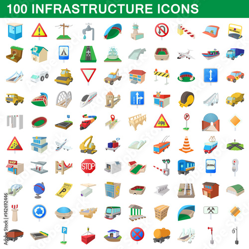 100 infrastructure set  cartoon style