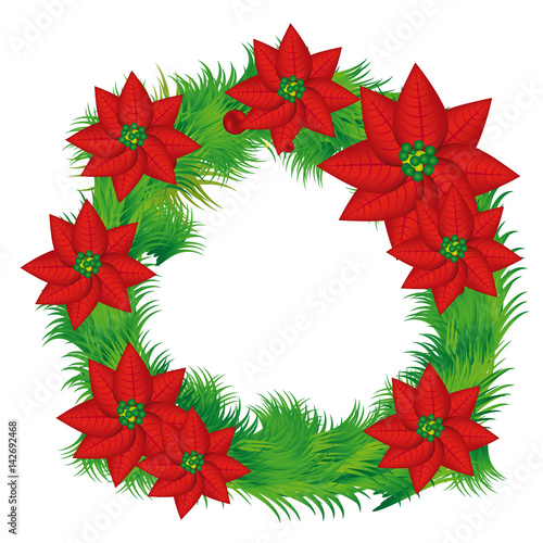 realistic color crown with poinsettia christmas flowers vector illustration