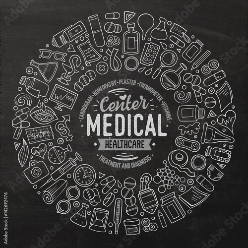 Vector set of Medical cartoon doodle objects