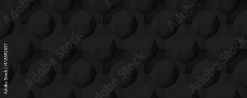 Volume realistic seamless dark texture, octahedron, black 3d geometric pattern, design vector background
