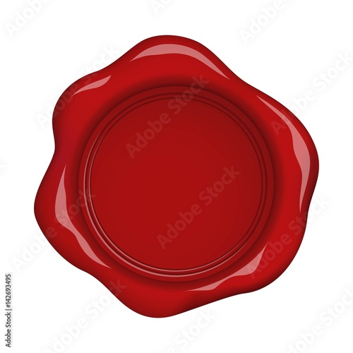 Red wax seal isolated on white background