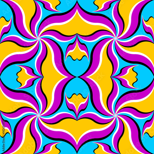 Colorful background with fishes (optical illusion of movement). Seamless pattern.