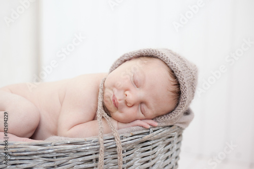 Newborn baby in the basket