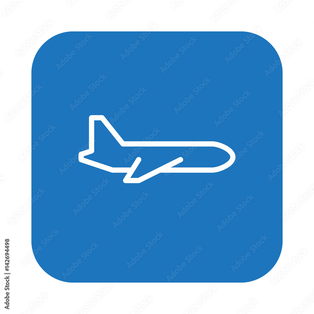 Plane, aircraft flat line icon, linear vector sign on colorful rounded square button isolated on white. Symbol, logo illustration. Flat design, pixel perfect