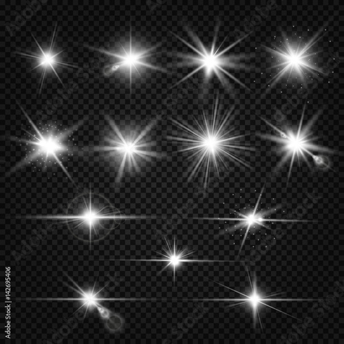 Twinkle lens flares, glare lighting vector effects