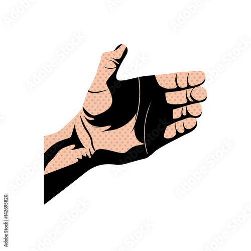 silhouette dotted skin color right hand holding something vector illustration
