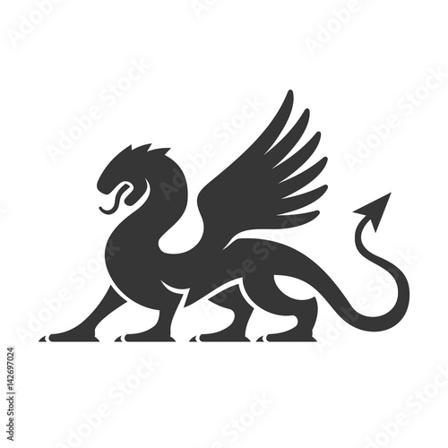 Heraldic Dragon Silhouette Logo. Vector