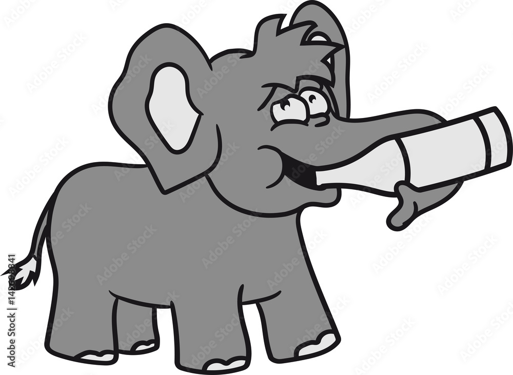 Obraz premium saufen trinken alkohol betrunken party betrunken bier flasche glücklich elefant klein süß niedlich baby kind