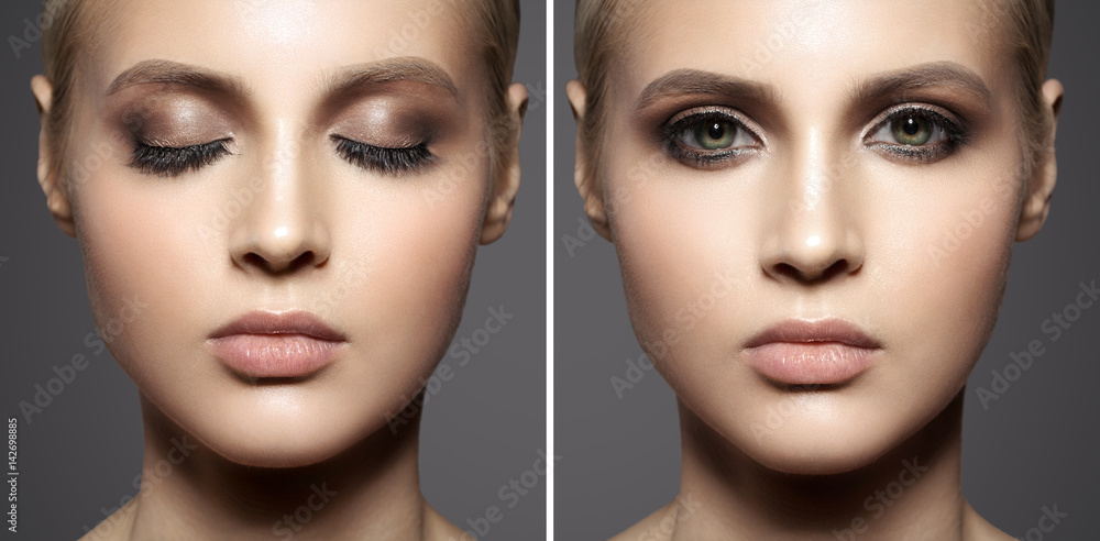 Obraz premium Close up portrait of beautiful woman face. Make up smoky eyes.