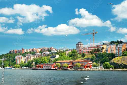 Photography View to Stockholm, Sweden with a ferry from sea in summer