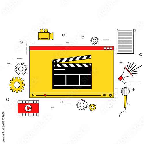 Video production concept thin line style illustration