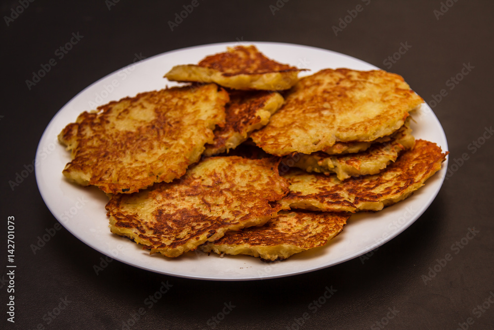 potato pancakes, tasty food, Black background
