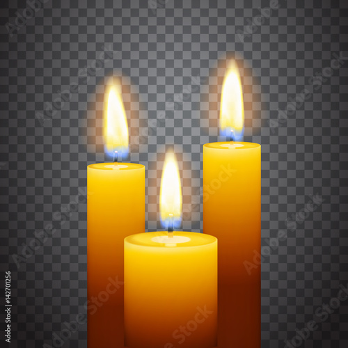 Set of three burning candles