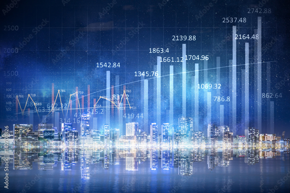 Fototapeta premium Modern business city background . Mixed media