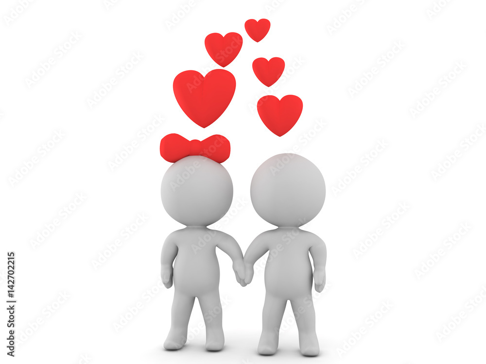 3D illustration of happy couple in love holding hands 3D illustration of happy couple in love holding hands