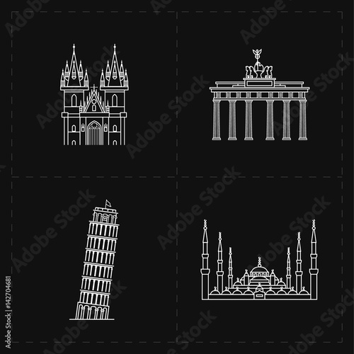 four flat landmark icons 