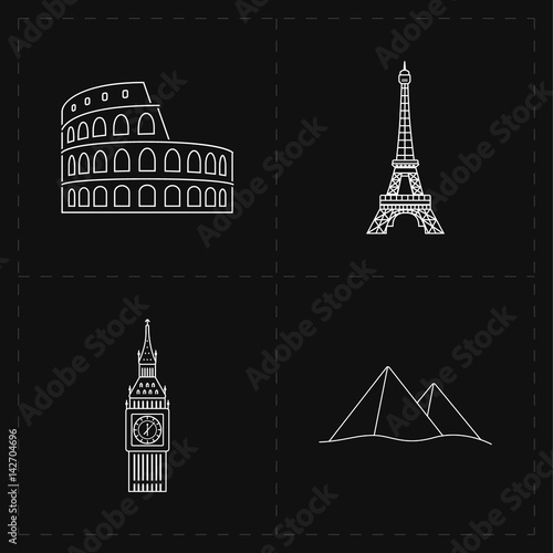 four flat landmark icons 