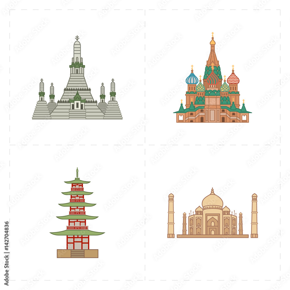 Obraz premium four flat landmark icons