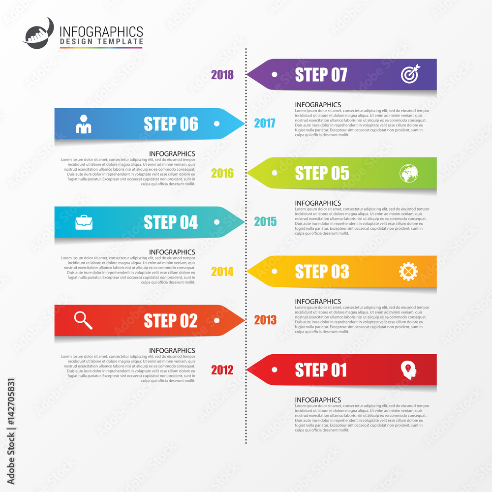 Infographic timeline design template with paper tags