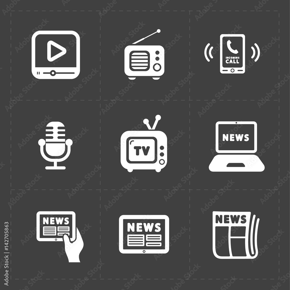Vector Media Icons set on dark background Vector Media Icons set on dark background