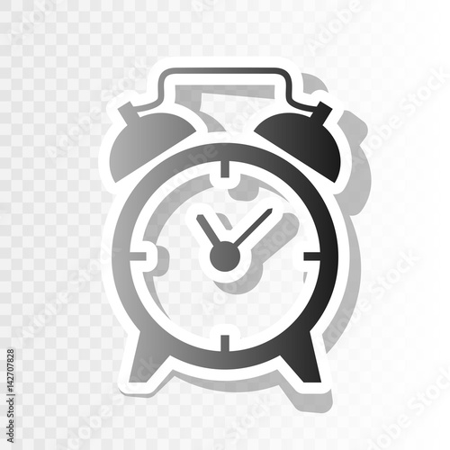 Alarm clock sign. Vector. New year blackish icon on transparent background with transition.